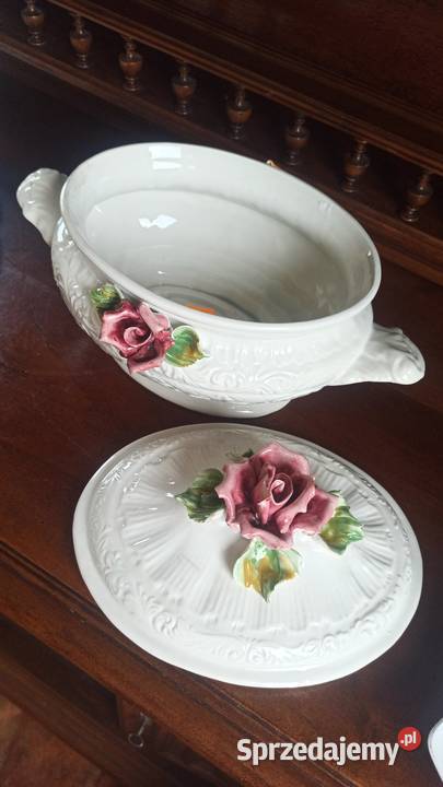 Waza z różami wielka Ręcznie zdobiona Wspaniałe Porcelana i szkło Porcelana i szkło