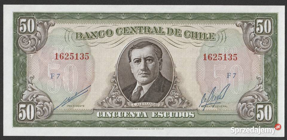 CHILE 50 ESCUDOS 1960 STAN UNC łódzkie Łódź sprzedam