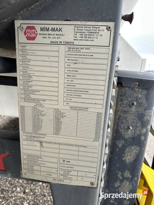 Naczepa do Gazu MIMMAK MM 340t MM312 2024222953 Rok produkcji 2024 Cysterny