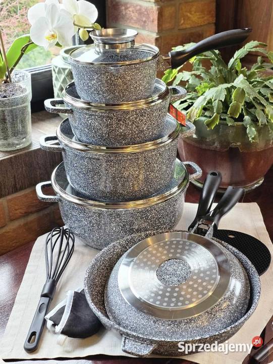 369 Zestaw garnków Zilner marmurkowe szare 15 Garnki i szybkowary Zabrze