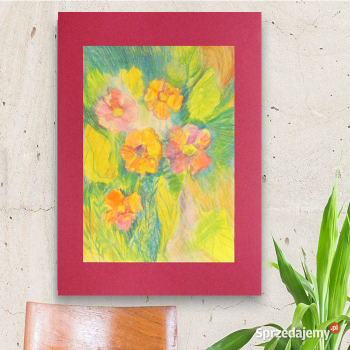 łąka obraz kwiaty rysunek obraz z kwiatami odcienie czerwieni Kraków