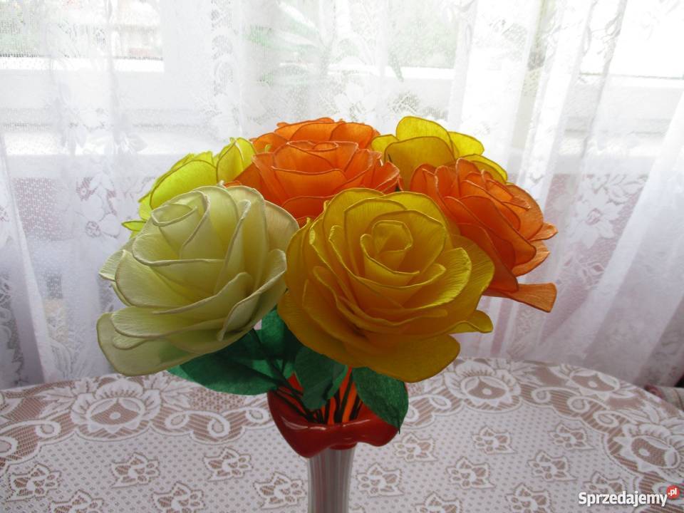 Bukiet 7 róż rękodzieło na prezent ślub imieniny dolnośląskie Wrocław