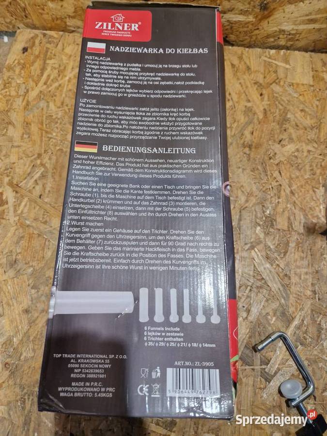 NADZIEWARKA DO KIEŁBAS MIĘS SZPRYCA PINOWA 55 Głogowa