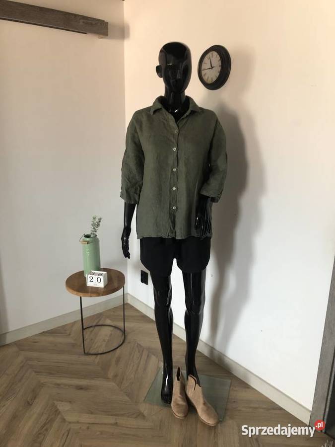 Lniana koszula khaki lniana koszula na guziki Inny materiał Lubań