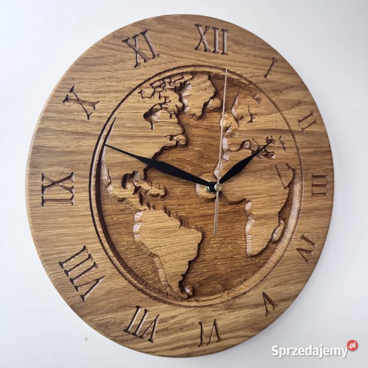 Dębowy zegar ścienny 30 Mapa Świata Cichy Trzcinka