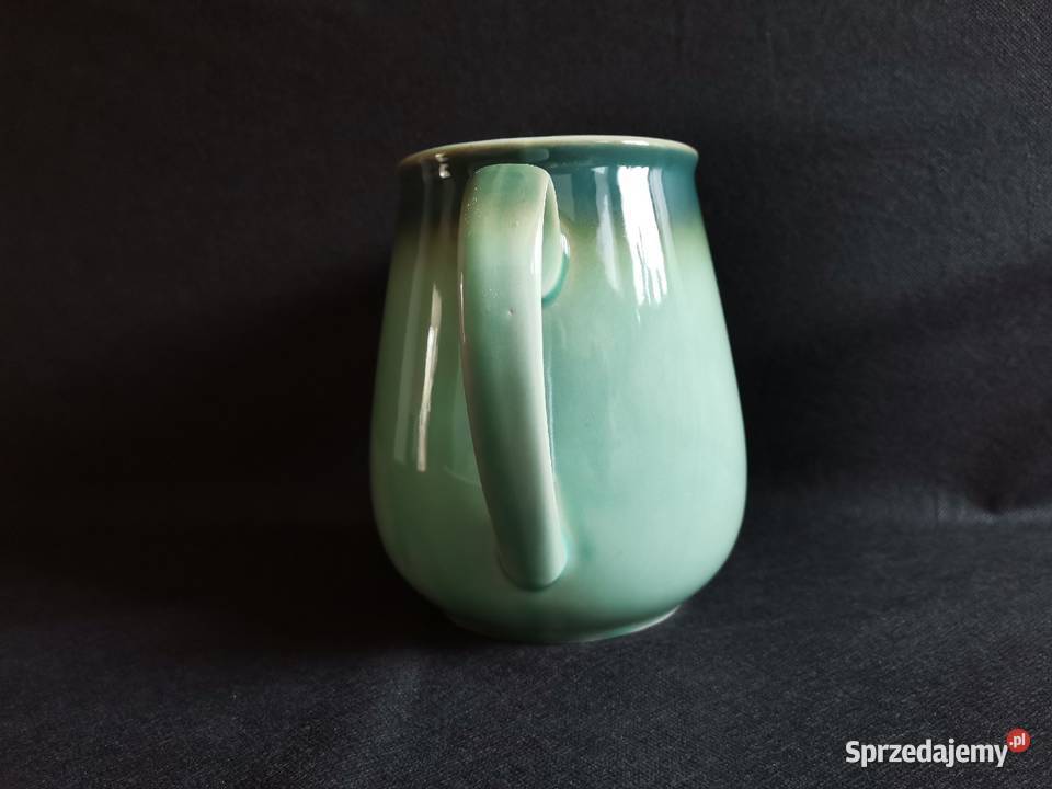 Stary duży nieużywany dzbanek zielony porcelit Katowice