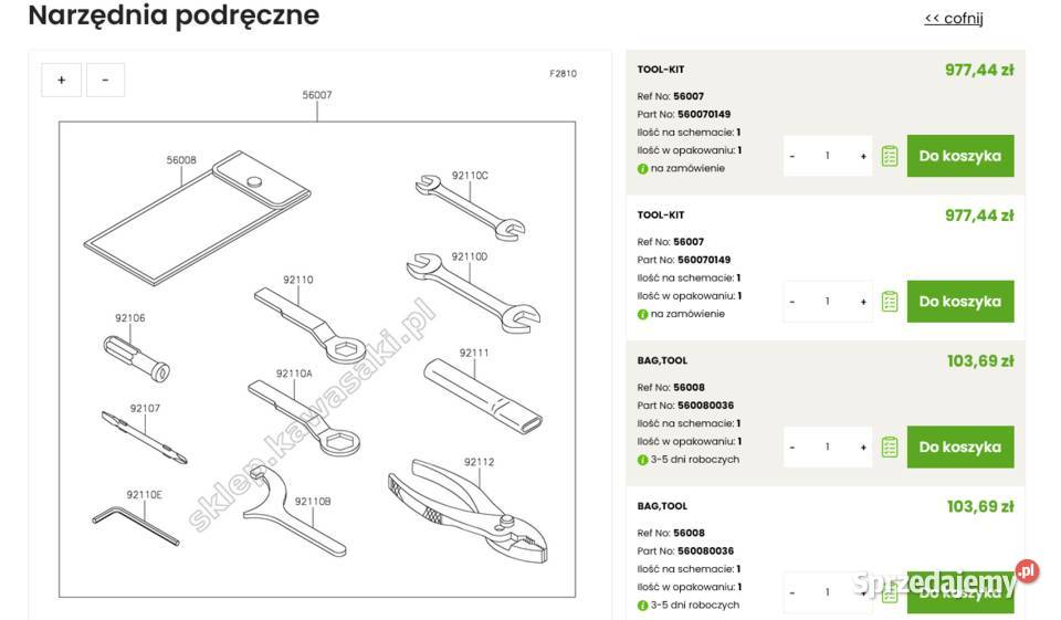 KAWASAKI klucze narzędzia serwisowe zestaw Łódź