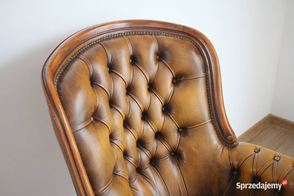 Fotel barokowy pięknie zdobienie SKÓRA śląskie Pszczyna