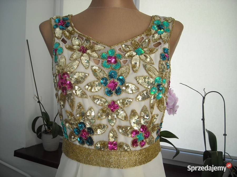 kremowa sukienka cekiny 12 L m lubelskie Lubartów