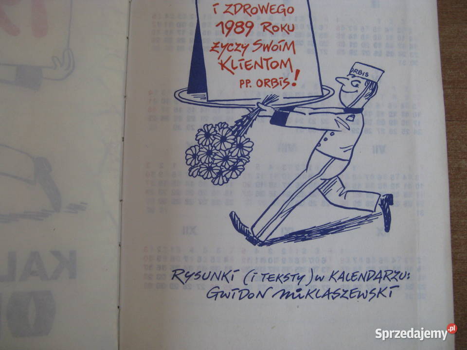 Kalendarz ORBIS 1989 rysunki Gwidon Miklaszewski