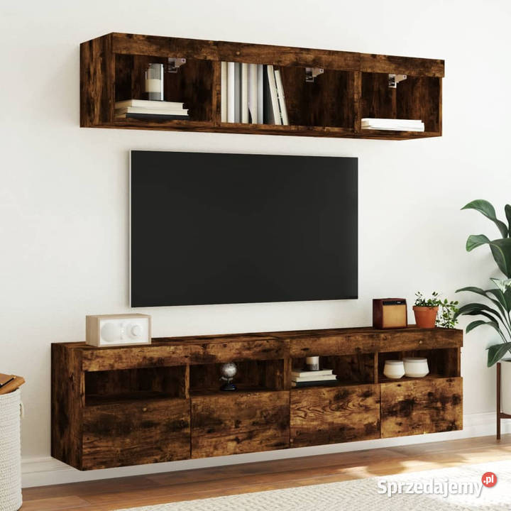 Ścienna szafka TV z LED przydymiony dąb 80x30x40 RTV Warszawa