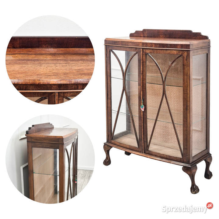 Angielska Witryna ORZECHOWA serwantka 95cm Kredensy i witryny Kalisz