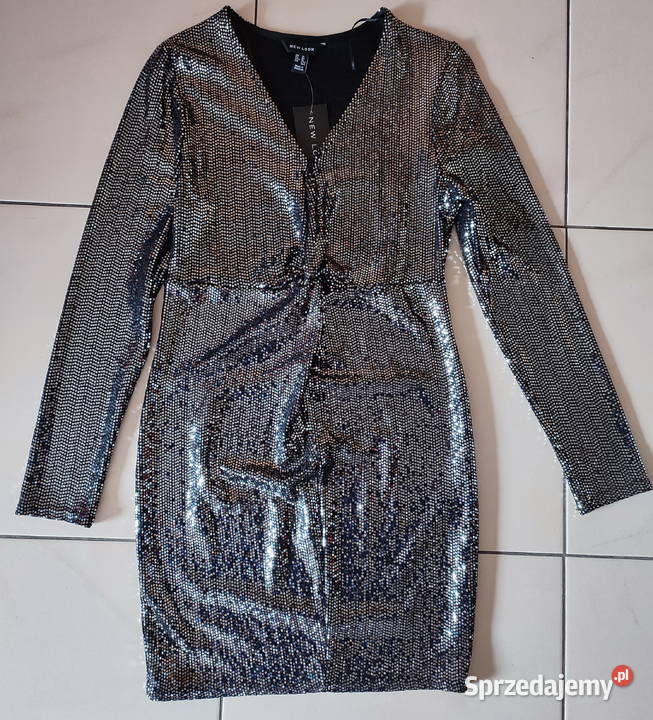 LOOK nowa błuszcząca mała czarna 42 szary/srebrny Kraków