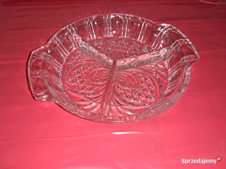 Półmisek kryształowy trzysekcyjny z PRLu Warszawa