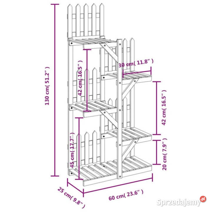 Kwietnik 60x25x130 lite drewno jodłowe WM362874 Pozostałe