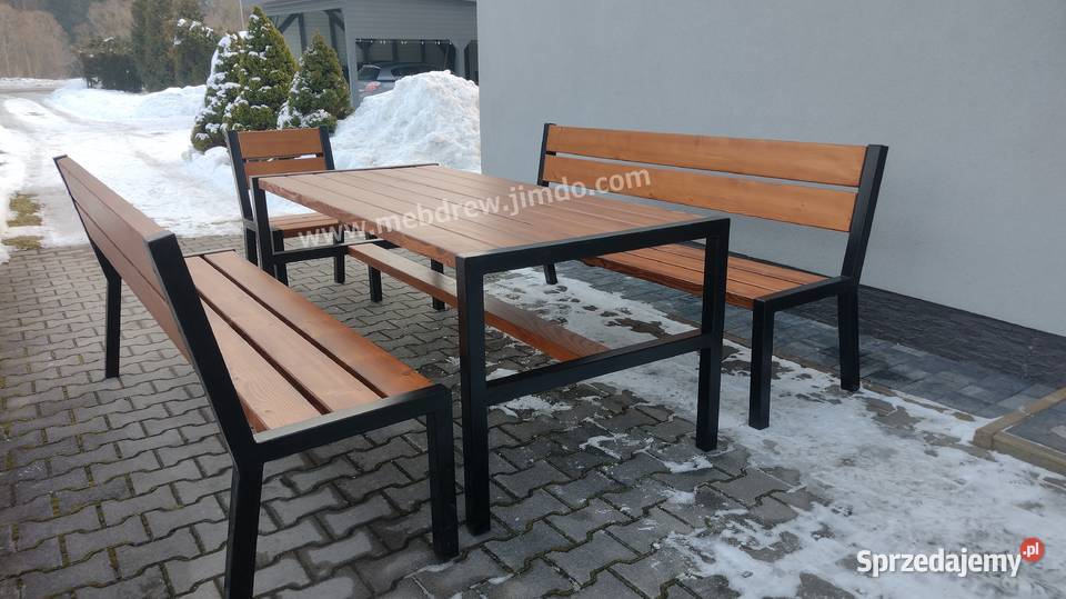 Stół ogrodowy drewniany loft 2 ławki 2 fotele Tokarnia