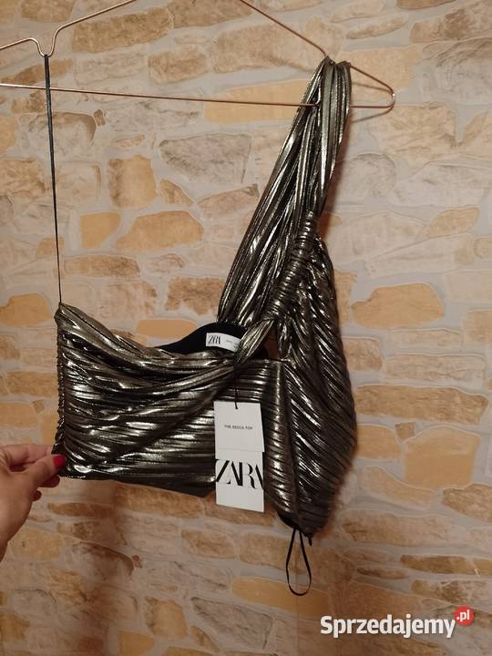 40L ZARA Metaliczny top na jedno ramię z Madrytu Kraków