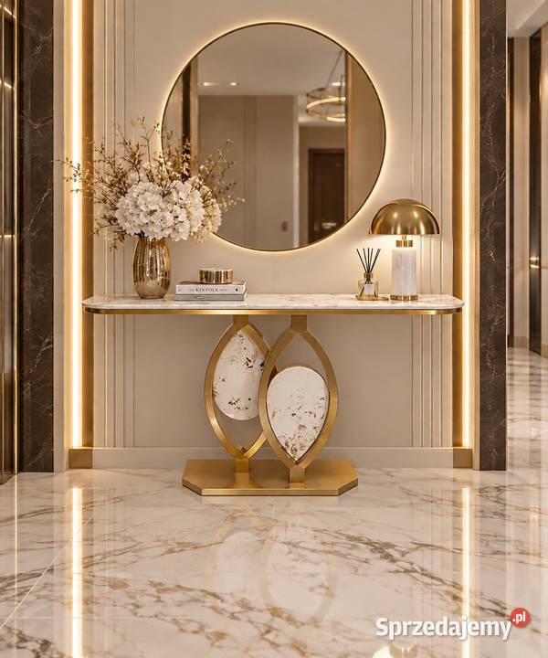 Konsola glamour Althea 160 ze złotą owalną Golkowice