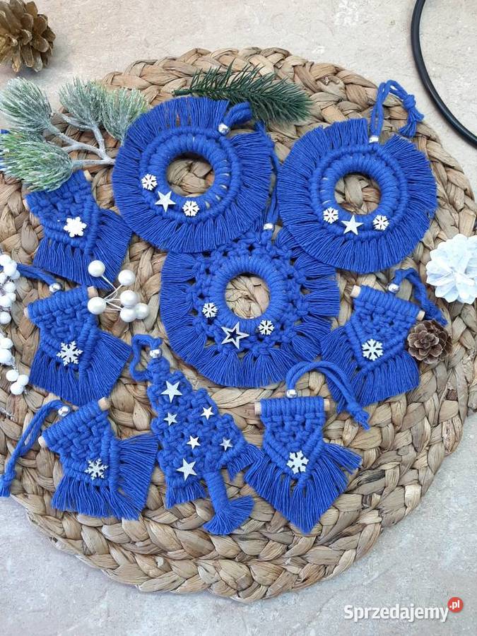 Ozdoby na choinkę 9 bombka święta makrama niebieski Bydgoszcz sprzedam