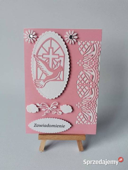 ZAWIADOMIENIA KOMUNIA GOŁĄB W WITRAŻU RAMKA Rękodzieło