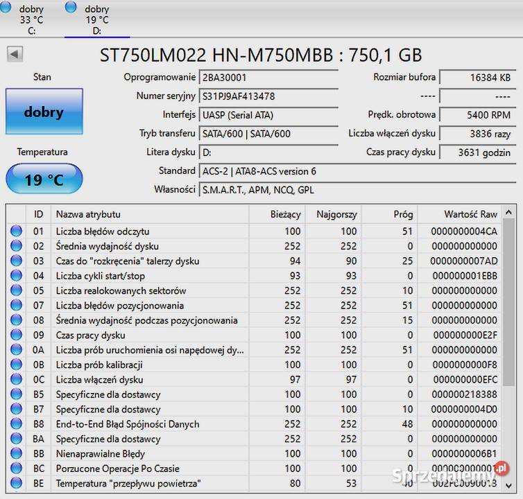 Dysk Samsung 750 GB 25 SATA HDD Dyski