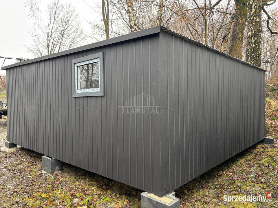 Garaż blaszany 5x6m brama uchylna drzwi okno