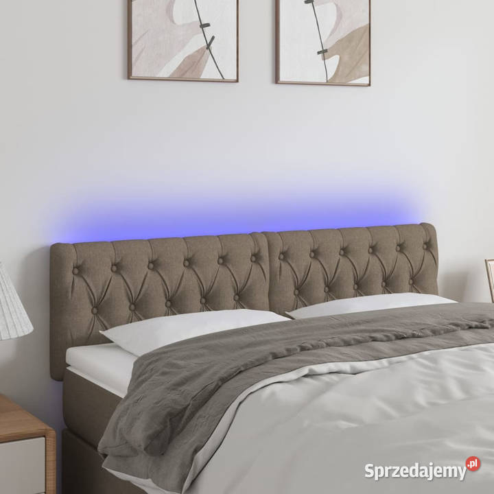 Zagłówek do łóżka z LED taupe 144x7x7888 tkanina Meble