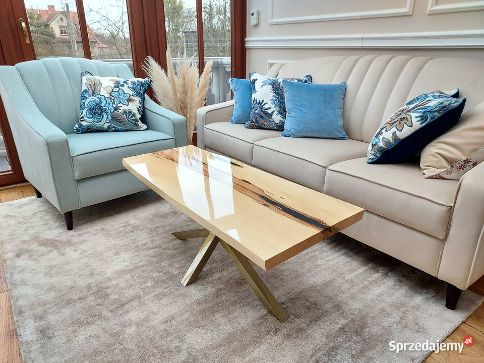 Stolik kawowy z plastra drewna glamour złoty Warszawa