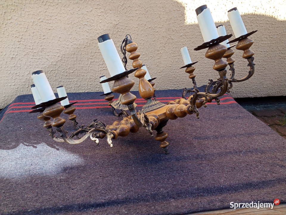 Żyrandol Mosiądz Drewno Poznań