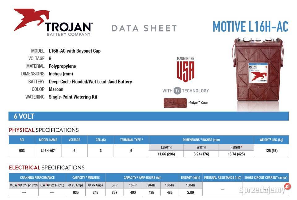 akumulator Trojan 6V L16 435Ah trakcyjny Warszawa sprzedam