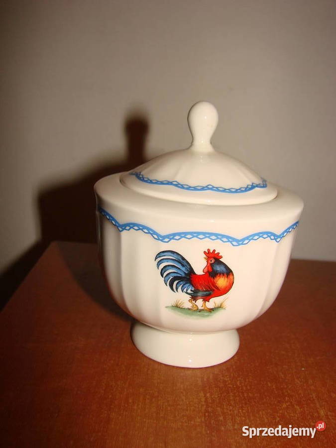 porcelanowa cukiernica z kogutem design Eva More Pruszcz Gdański