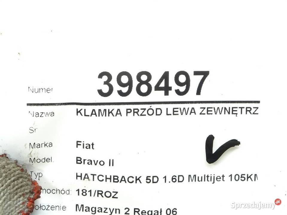 KLAMKA PRZÓD LEWA ZEWNĘTRZNA FIAT BRAVO II Klamki podkarpackie sprzedam