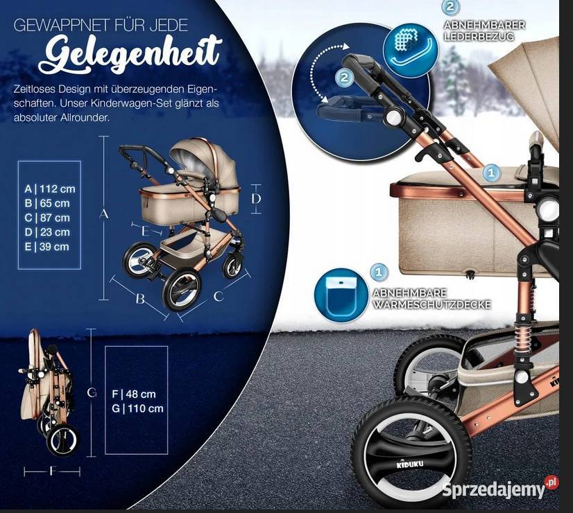 Wózek wielofunkcyjny 3w1 KIDUKU beżowymiedziany Dla Dziecka warmińsko-mazurskie Pasłęk