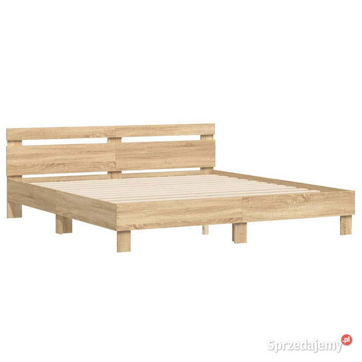 Rama łóżka z wezgłowiem i LED dąb sonoma 200x200 203cm Łóżka mazowieckie