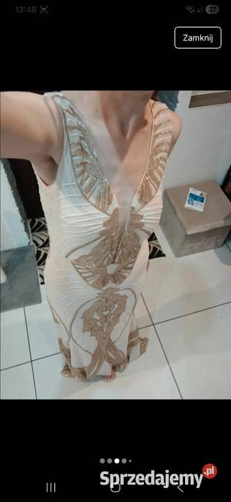 Długa piękna sukienka cekiny złoto M Rozmiar 38(M) Kraków