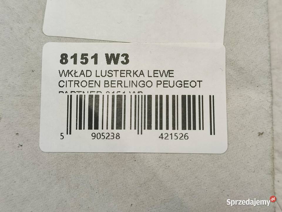 WKŁAD LUSTERKA LEWEGO PEUGEOT PARTNER 5 G 9608