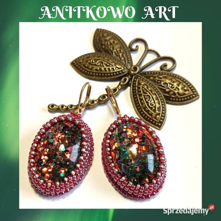 KOLCZYKI Z ŻYWICĄ mieniące się w koralikach Warszawa sprzedam