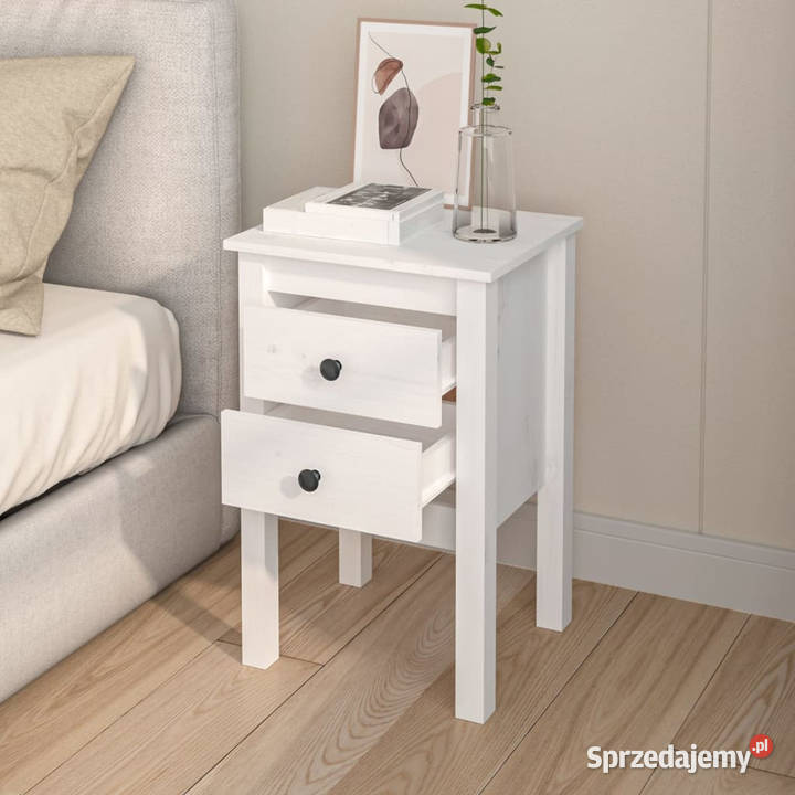 Szafka nocna biały 40x35x615 lite drewno sosnowe