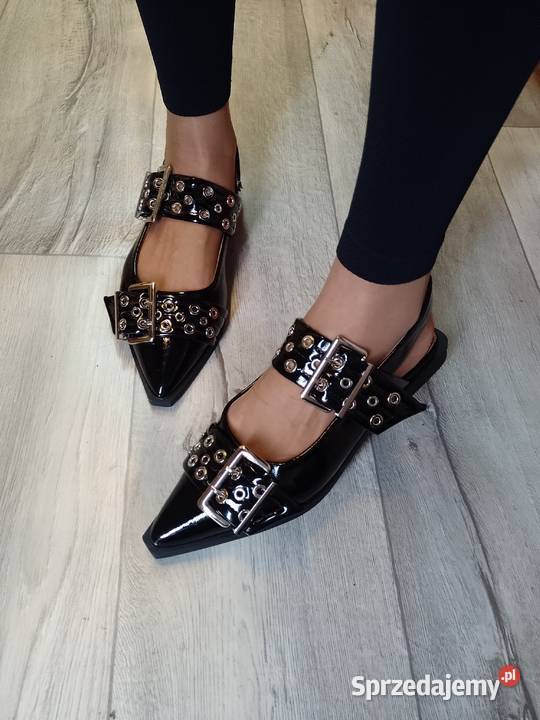 4041 Czarne baleriny wieczorowe z odkrytą piętą Kraków