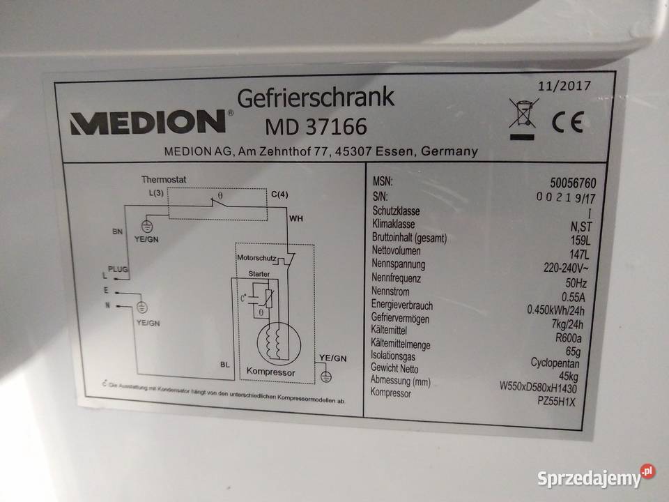 Zamrażarka wolnosotjąca Medion MD 37166 aż 147 l 58cm Dłutów