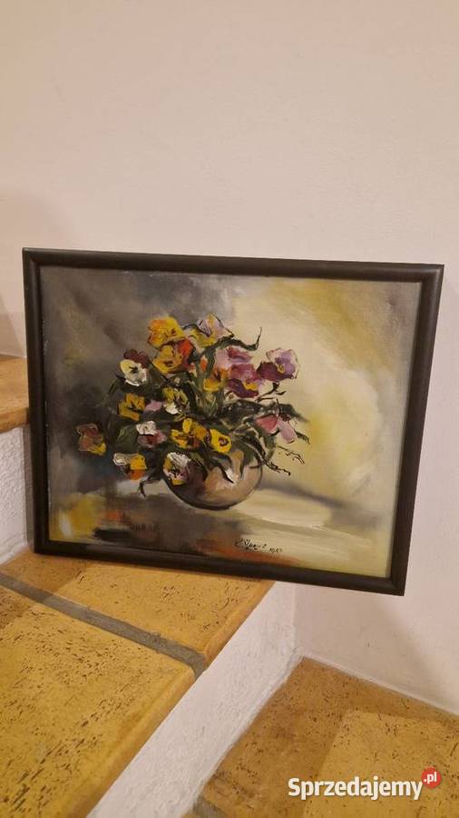OBRAZ martwa natura kwiaty olej płótno autograf Lublin