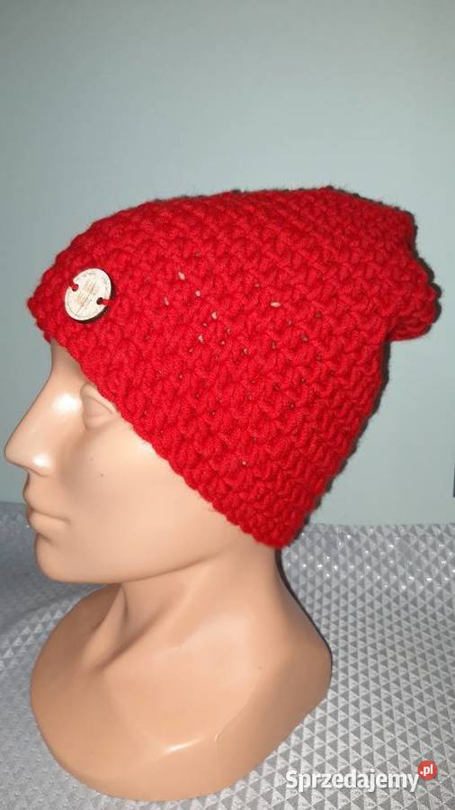 Czapka smerfetkabeanie obłędna czerwień handmade Wrocław