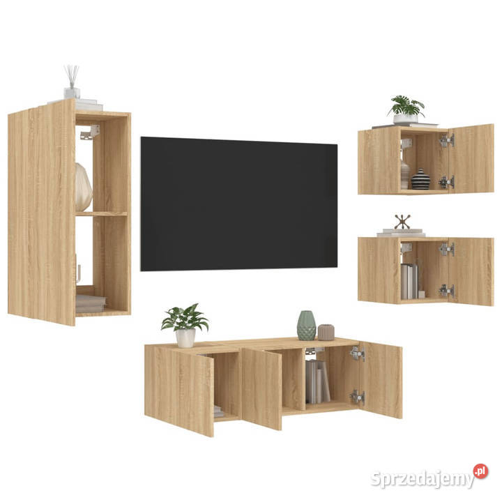 5częściowy zestaw mebli TV z LED dąb sonoma