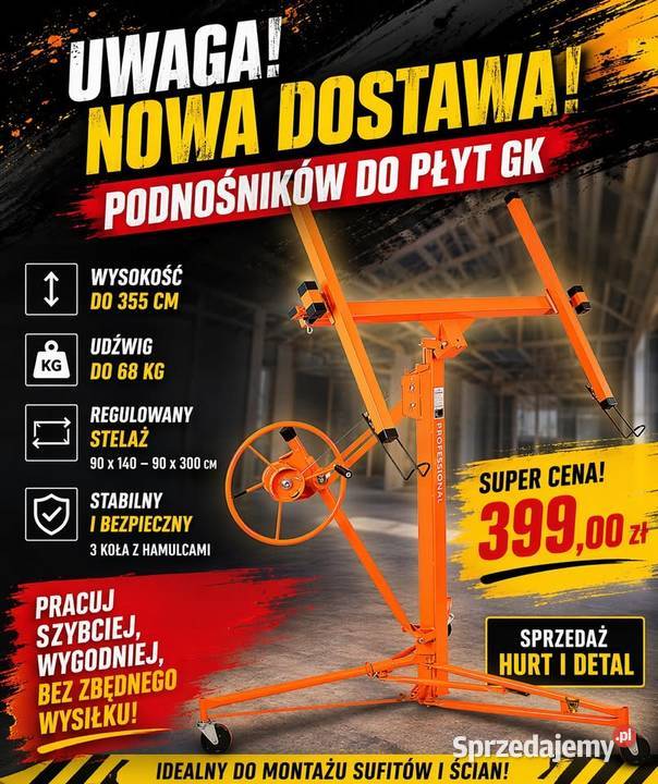 Podnośnik winda do płyt GK REGIPSÓW PŁYT OSB 35M
