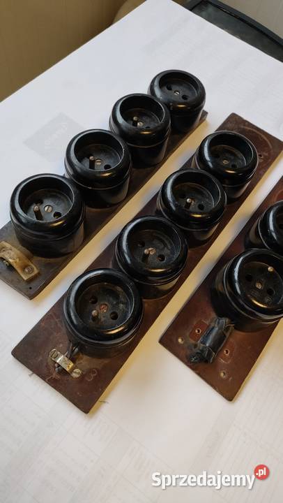 Gniazdko elektryczne bakelit loft czarne PRL Szczecin