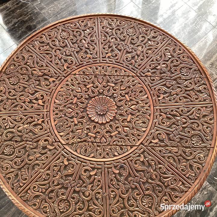 Stół rzeźbiony okrągły o średnicy 115 mazowieckie Warszawa