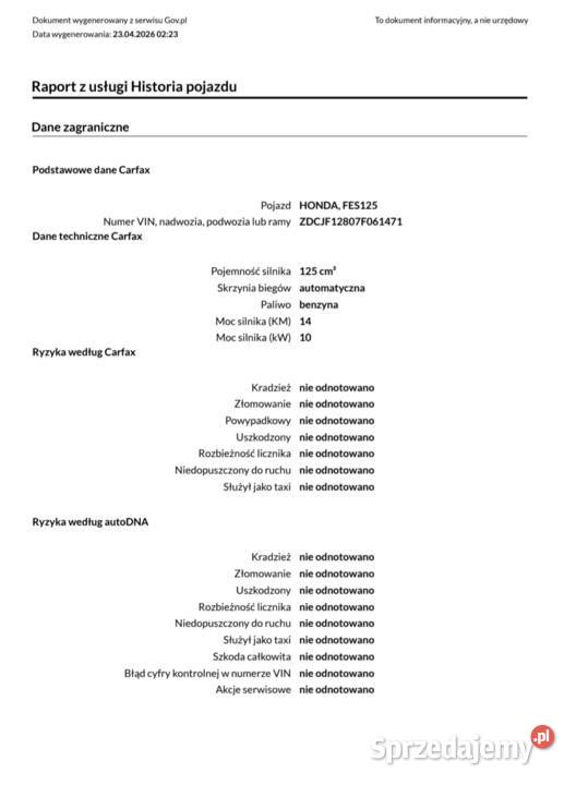 Honda Swing 125 ABS 2008 zarejestrowany Duży 125cm3 Dąbki