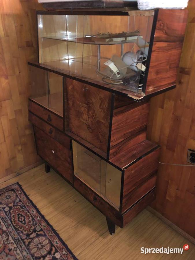 Kredens etażerka barek przeszklona Vintage PRL