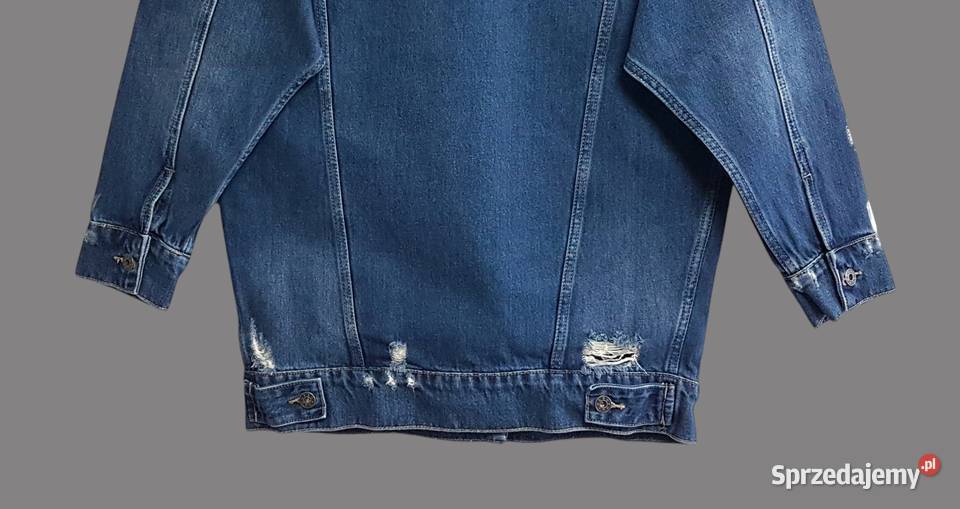 Damska długa kurtka jeansowa katana granatowa niebieski