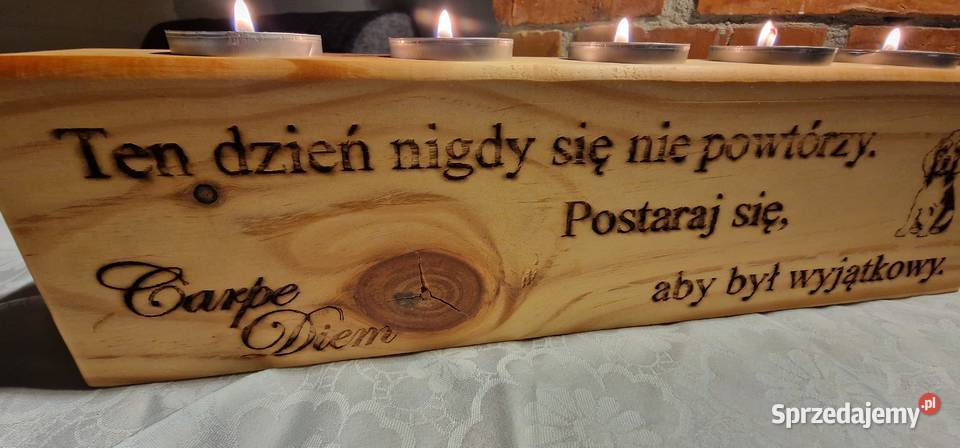 Świecznik świerkowy z grawerem Życie jest cudem Sępopol